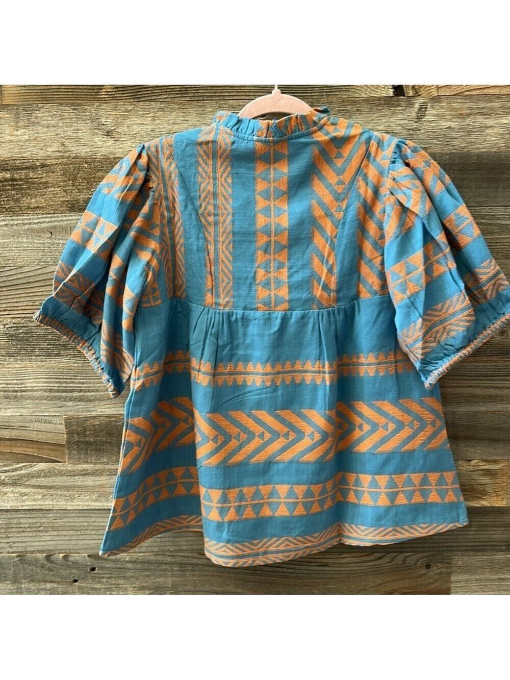 NWT Just Bellina Blue & Orange Tassel Beaded Boho Top Size Small - Picture 4 of 10